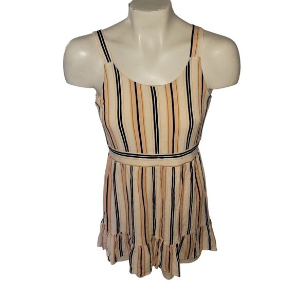 Striped Sleeveless Ruffle Hem Dress By Zunie L/14/16 Peach/Black/White‎ - Picture 1 of 5